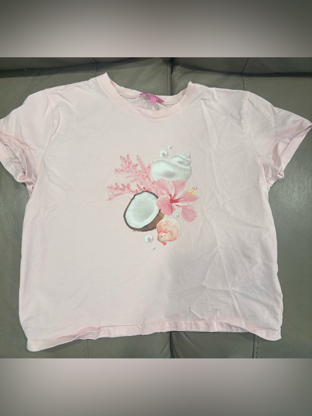 Edikted Light Pink Tropical Shell & Coconut Graphic Tee